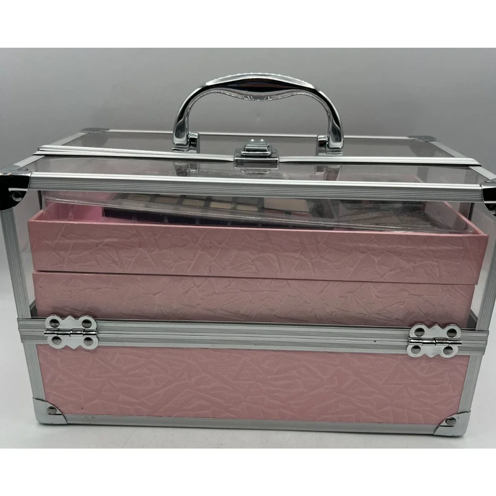 The Color Workshop Makeup Train Case Pink Cosmetic Kit Eyeshadow Lip Gloss New